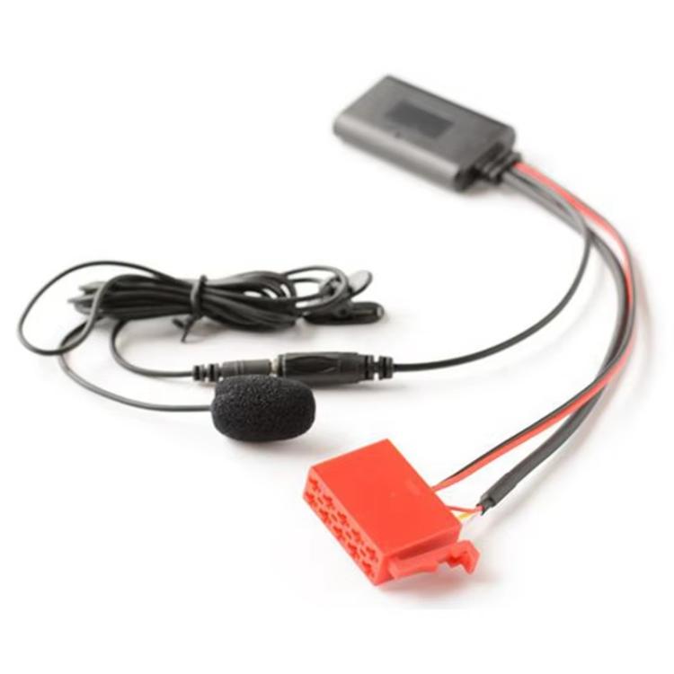 Car AUX Bluetooth audio wiring harness with microphone, 3.5mm cable and red connector