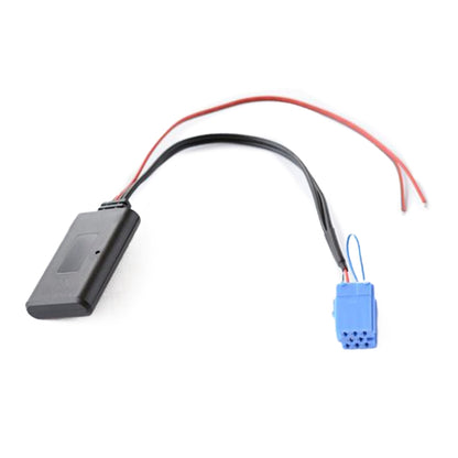 Car Bluetooth AUX audio cable with black control box and blue wiring connector