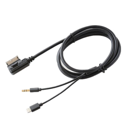 Car AUX audio cable with 3.5mm plug and compact multi-pin connector ends