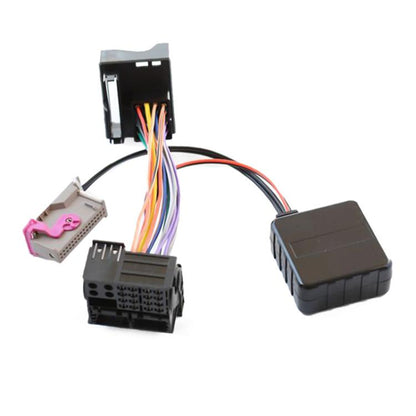 32-pin car audio adapter cable with multi-wire harness and compact control module