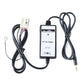 Car AUX audio adapter with 3.5mm jack, black box and white wiring connector