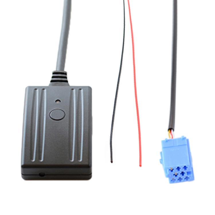 Car AUX audio cable adapter with inline Bluetooth microphone, black control box and wiring