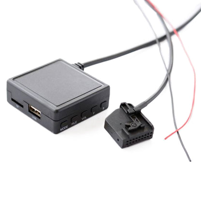 Car Bluetooth AUX and USB plug adapter with wiring and vehicle connector, gray