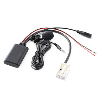 Car AUX Bluetooth audio cable with inline mic and gray control module, 3.5mm plug