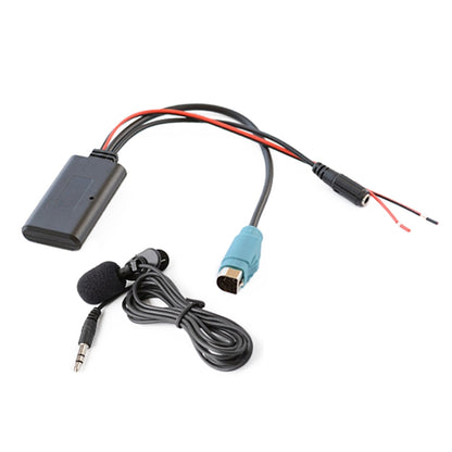 Car Bluetooth AUX audio cable kit with mic, black and blue connectors, wired leads