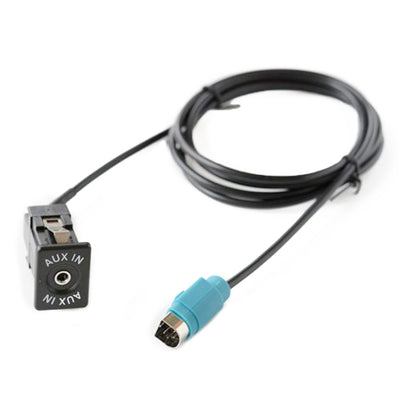 Car AUX interface cable with AUX/NAVI switch box and blue 3.5mm connector