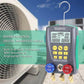 Digital manifold pressure tester with LCD display, hanging hook, and three brass fittings