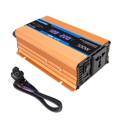 Orange 500W 48V to 220V power inverter with digital display and black ventilation ports