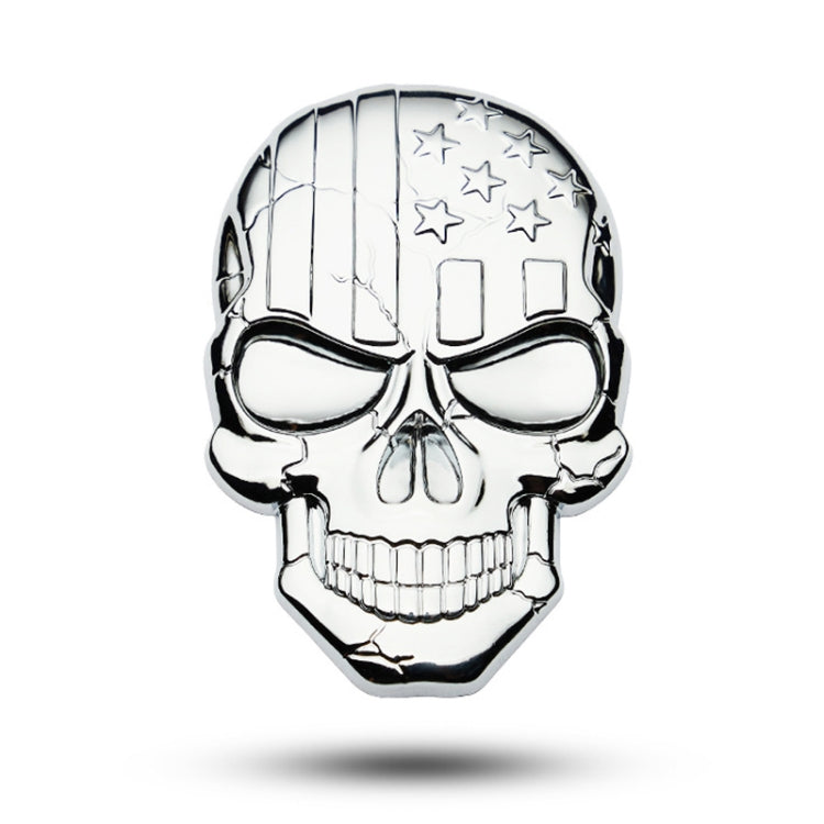 3D devil skull car sticker, silver metal-plated finish with star and skull details