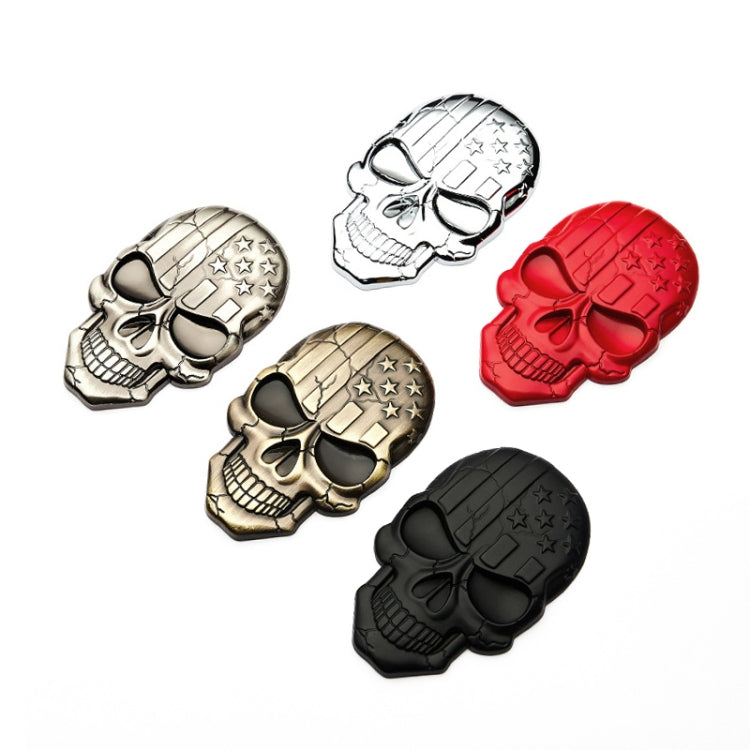 Set of 3D devil skull car stickers in black, red, and gold metal-plated colors