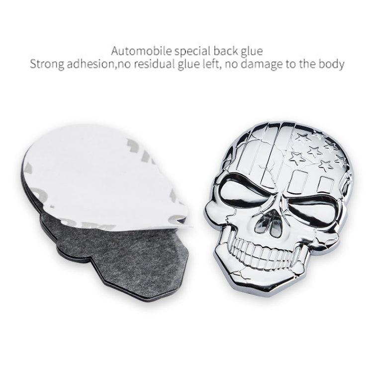 3D devil skull car sticker with adhesive backing, silver chrome skull