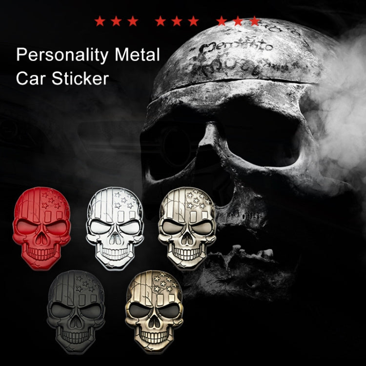 3D devil skull car sticker set with red, silver, gold, and black metal finishes