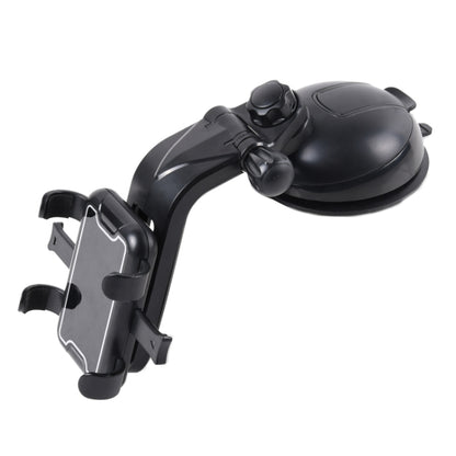 Black universal car phone suction holder with adjustable clamp cradle and arm