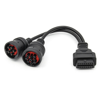Car diagnostic adapter cable: dual 6/9-pin female to OBD2 16-pin connector