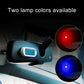 Solar LED warning light mounted in car interior, emitting red warning glow