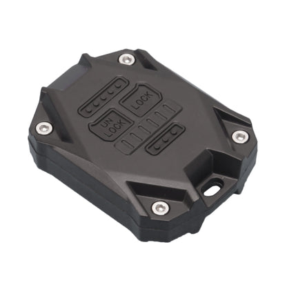 Black car key protective shell case with visible button cutouts and metal screws