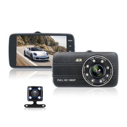 Dual-lens car dash cam with front display screen and rear camera module