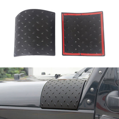 Black A-pillar wrap cover with textured triangular pattern and red trim