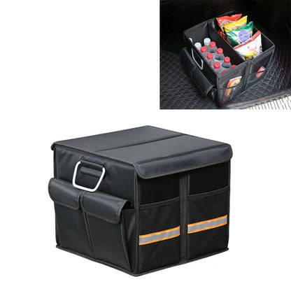 Black car trunk foldable storage box with top lid and front organizer straps