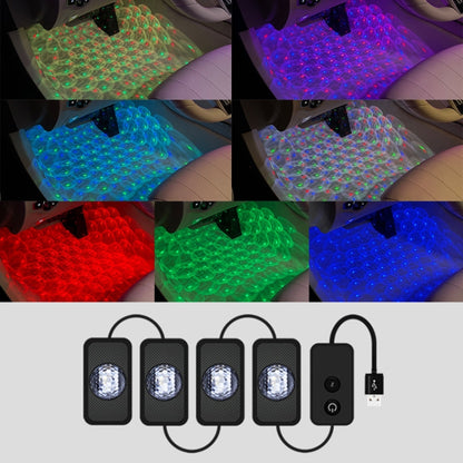 Multi-color RGB star-pattern foot LED lights illuminating car floor