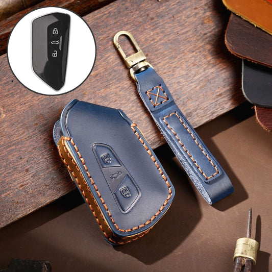 Hallmo Car Cowhide Leather Key Protective Cover for Volkswagen Golf 8, For Volkswagen Golf 8 (Black), For Volkswagen Golf 8 (Blue), For Volkswagen Golf 8 (Brown)