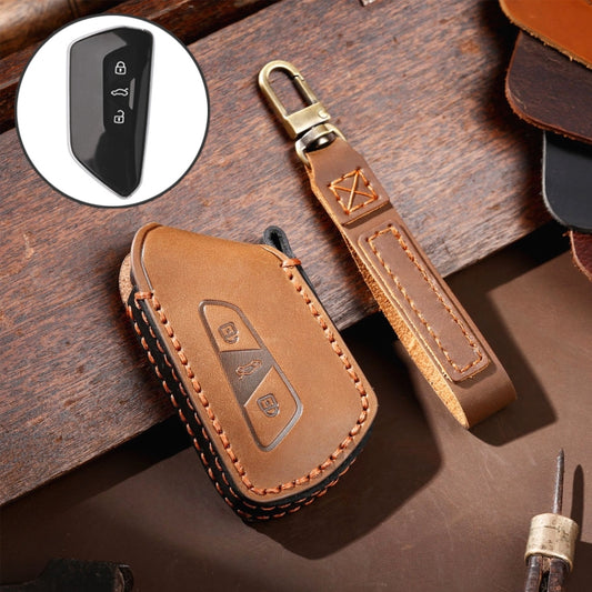 Hallmo Car Cowhide Leather Key Protective Cover for Volkswagen Golf 8, For Volkswagen Golf 8 (Brown), For Volkswagen Golf 8 (Black), For Volkswagen Golf 8 (Blue)