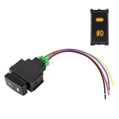Car fog light on-off switch with wiring harness and green connector, black housing
