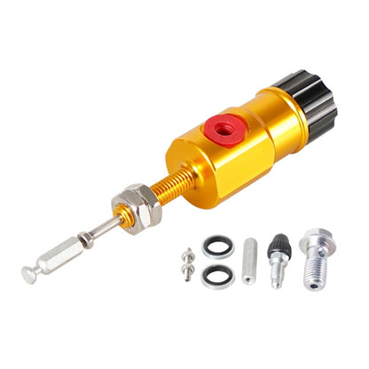 Yellow motorcycle hydraulic master cylinder rod assembly with red pin and black adjuster