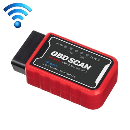 OBD-II WiFi car diagnostic scan tool with black face and red casing