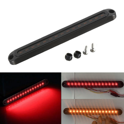 Black LED tail light bar with red indicator LEDs and included mounting screws and grommets.