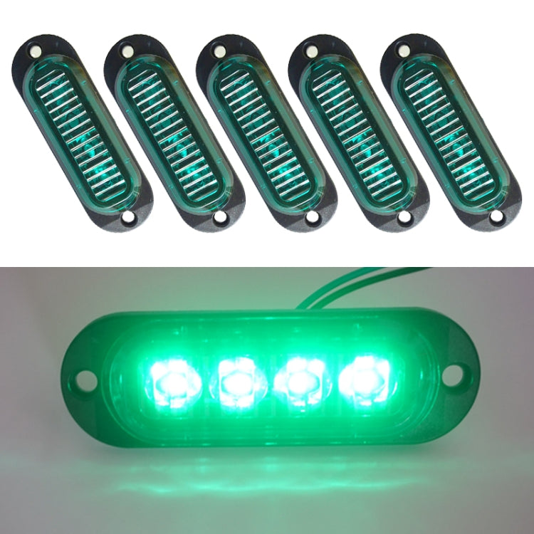 5-pack LED side marker indicator lights with green illumination, black oval housings