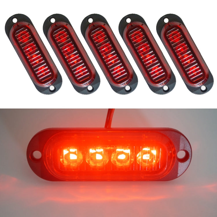 5-pack LED side marker indicator lights with red illumination, black oval housings