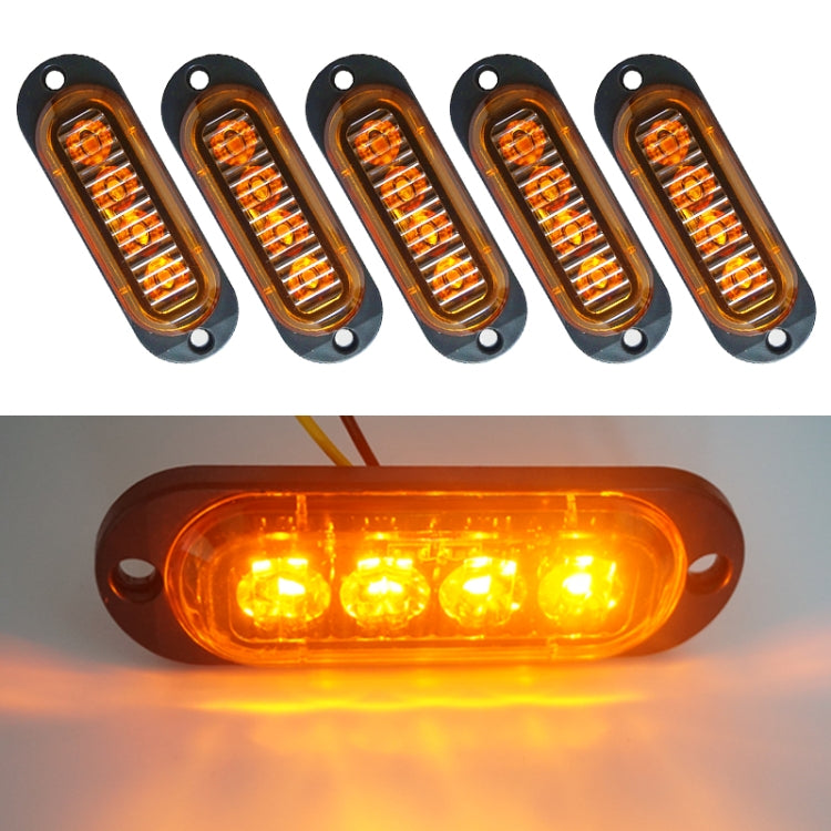 5-pack LED side marker indicator lights with amber/orange illumination, black oval housings