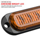 Close-up of an amber LED side marker light with ribbed lens and black mounting base