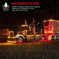 LED side marker lights on a truck in wet weather, glowing amber dots along the cab