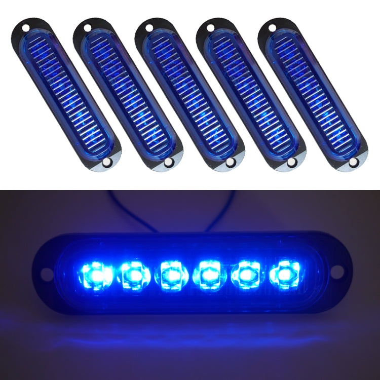 5-pack 6-LED side marker lights, blue glow, blue lens, metal base with mounting holes