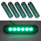 5-pack 6-LED side marker lights, green glow, green lens, metal base with mounting holes