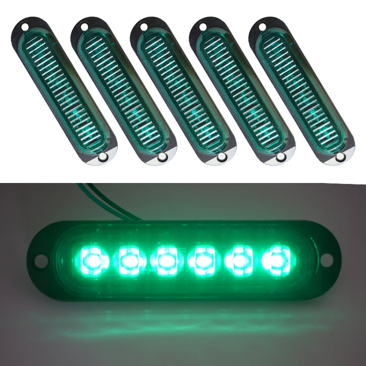 5-pack 6-LED side marker lights, green glow, green lens, metal base with mounting holes