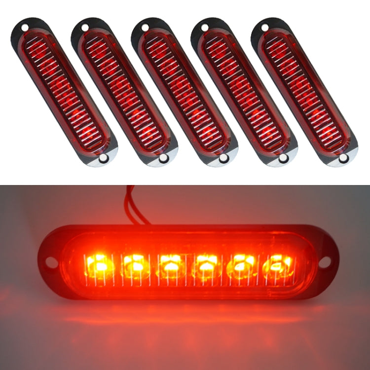 5-pack 6-LED side marker lights, red glow, red lens, metal base with mounting holes