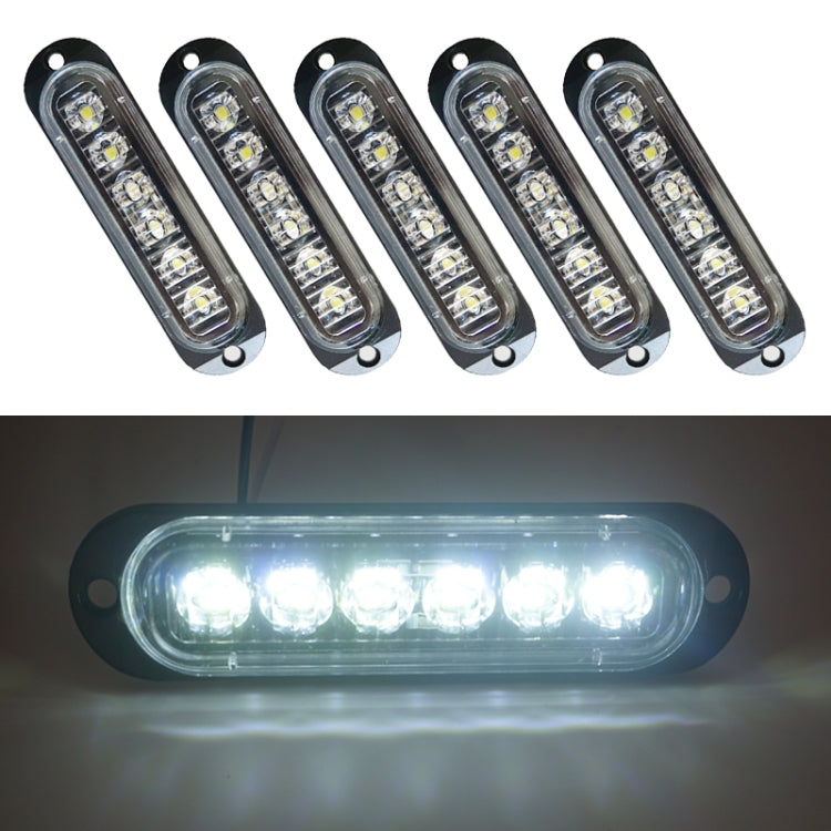 5-pack 6-LED side marker lights, white glow, clear lens, metal base with mounting holes