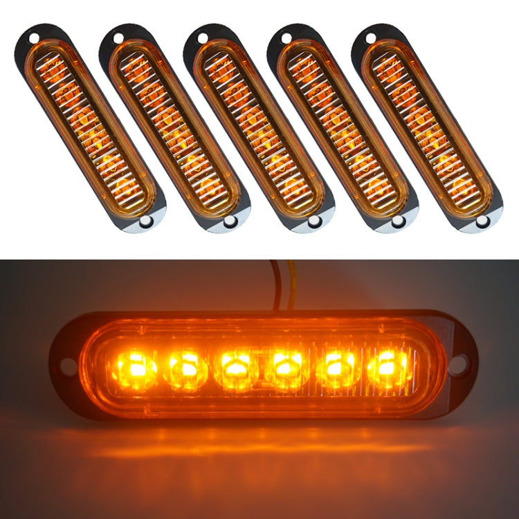 5-pack 6-LED side marker lights, yellow glow, amber lens, metal base with mounting holes