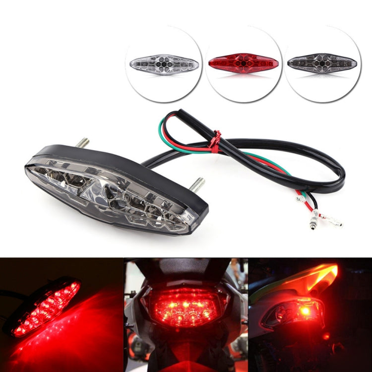 Motorcycle LED running light with clear lens, wiring included, side-by-side illumination angles