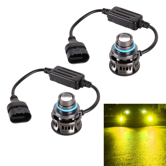 9005 LED headlight bulbs emitting blue and yellow-green light