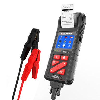Car battery tester with printer (KW720), handheld unit with screen and red buttons