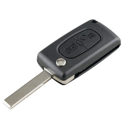 Two-button car key remote with metal key blade, black housing