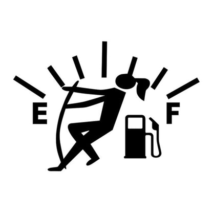 Reflective vinyl car sticker: black female fuel gauge pointer with E and F icons