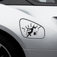 Reflective car sticker on side panel showing female fuel gauge pointer with E and F icons