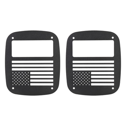 Black tail light trim covers with American flag pattern and round mounting holes