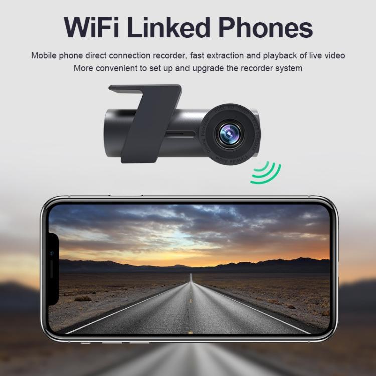 Hidden WiFi car dash camera with front lens and bracket, compact side view