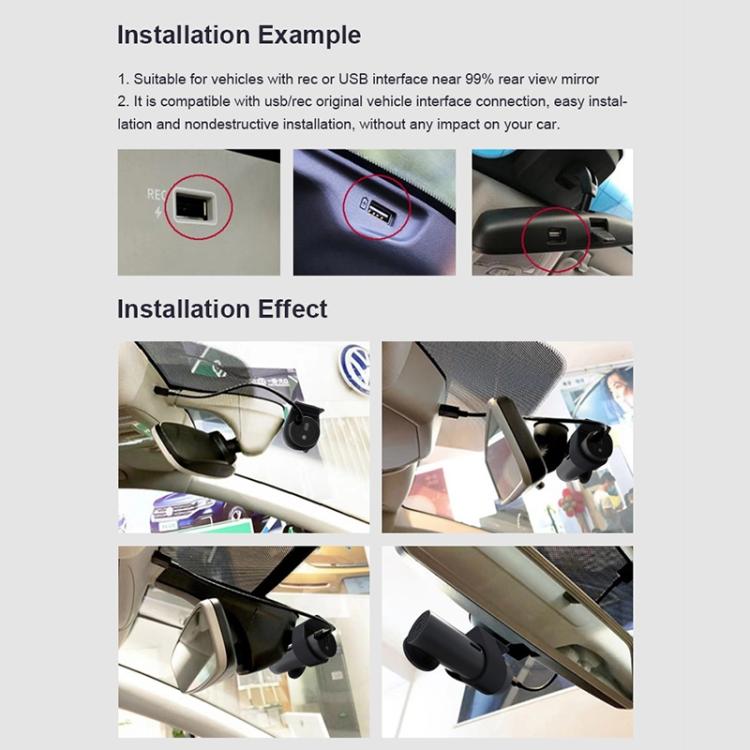 Hidden car dash camera installation example showing compact bracket near rear-view mirror